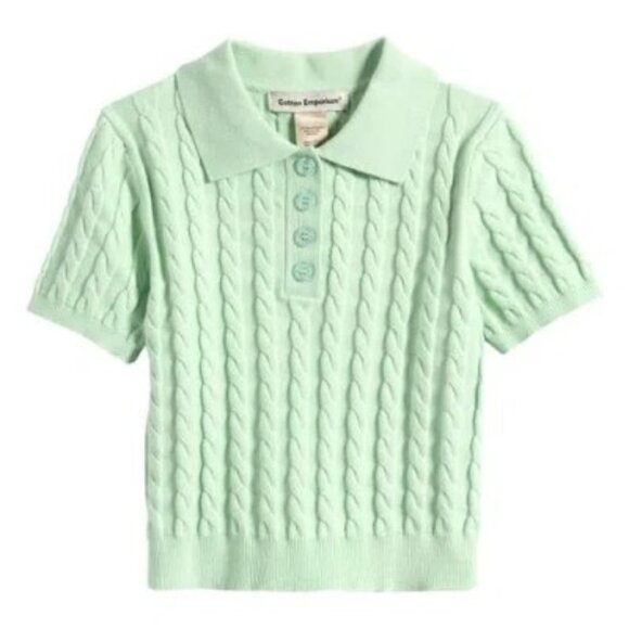 Cotton Emporium Kids' Cable Polo Sweater In Mint M - Picture 4 of 4
